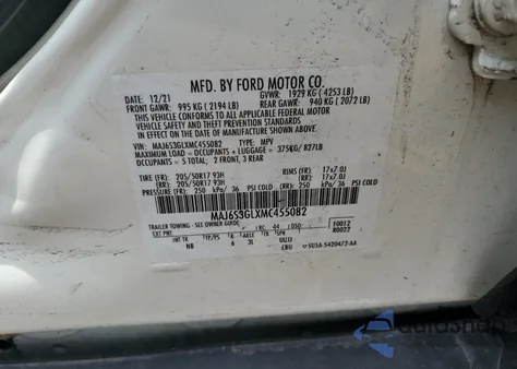 2021 Ford Ecosport Se из США, поврежденный, VIN MAJ6S3GLXMC455082